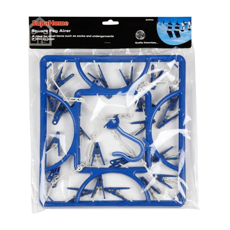 SupaHome Square 24 Peg Socks & Pants Blue Airer Hanger