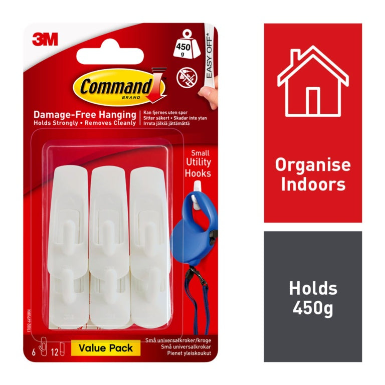 Command Small Damage-Free Utility Hanging Hook 6 Hook Pack