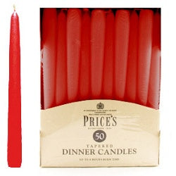 Prices Red Tapered Dinner Candle Unwrapped 50 Pack