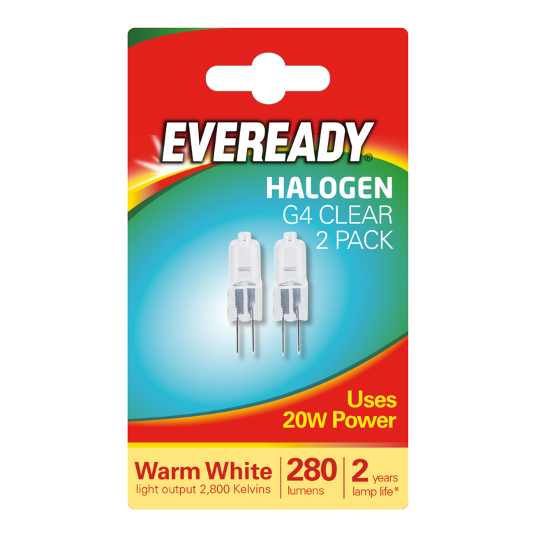 Eveready G4 Halogen Capsule Bulbs 20W B2 2 Pack