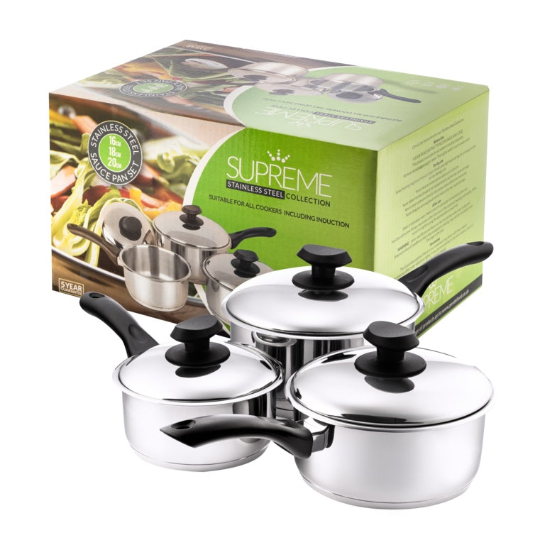 Pendeford Stainless Steel Collection Sauce Pan Set 3 Pans