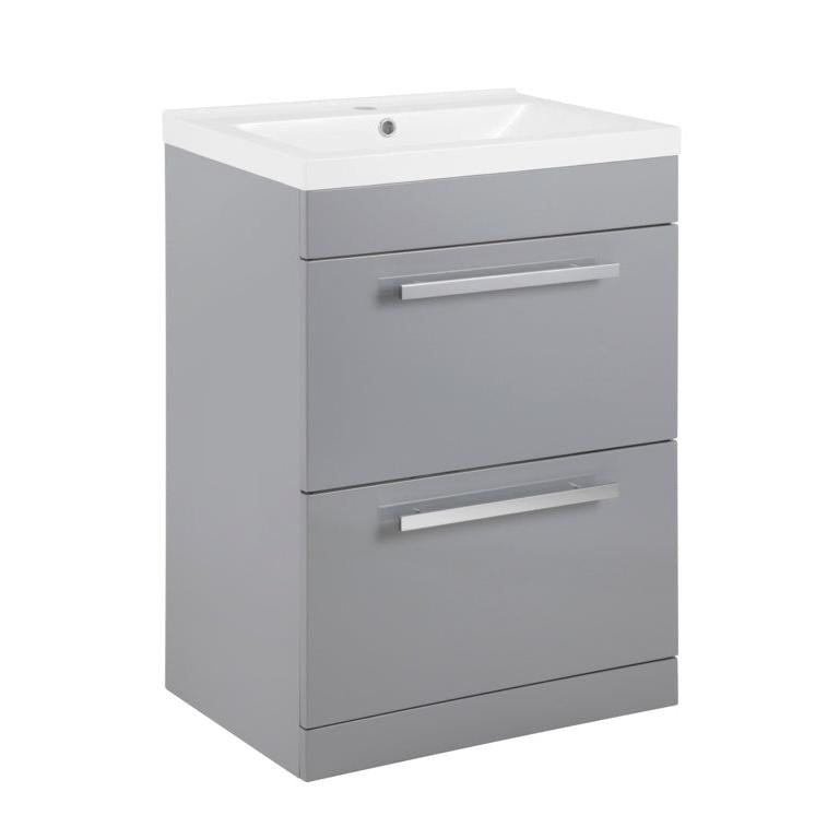Avalon 2 Drawer Grey Bathroom Basin Unit 600mm