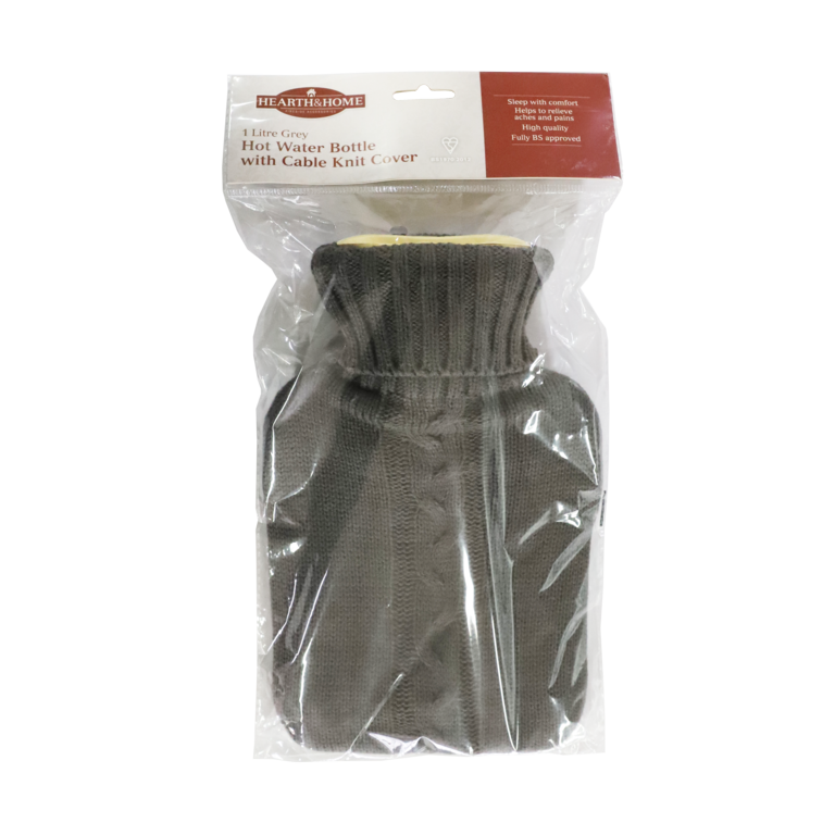 Hot Water Bottle With Knit Cover Grey