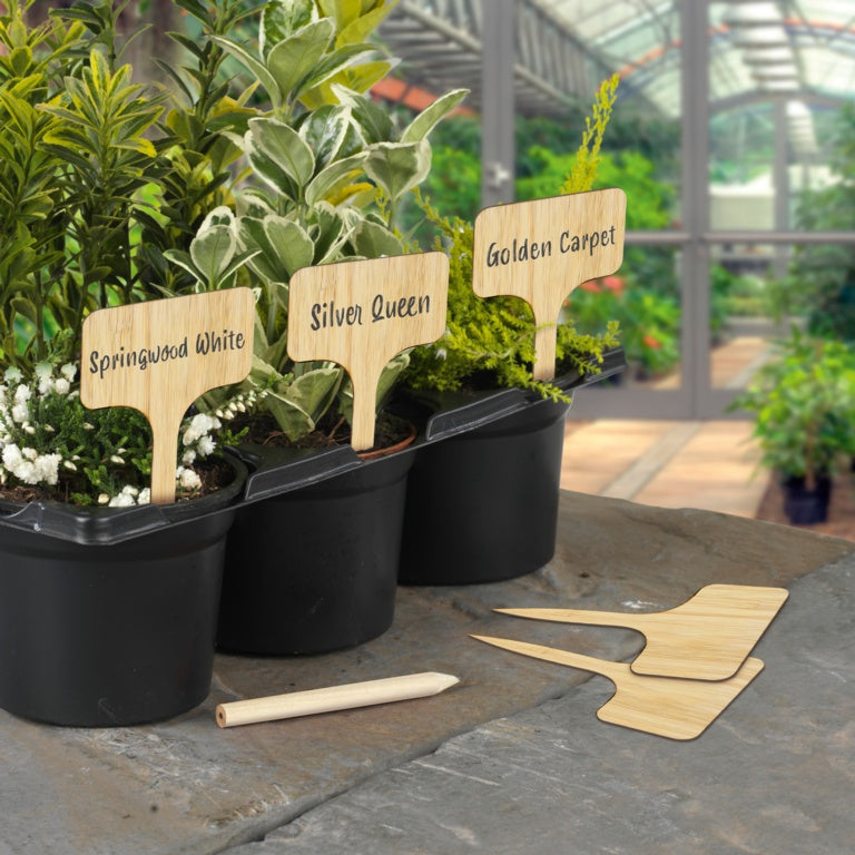 Bamboo T Garden Plant Labels & Pencil 10 Piece