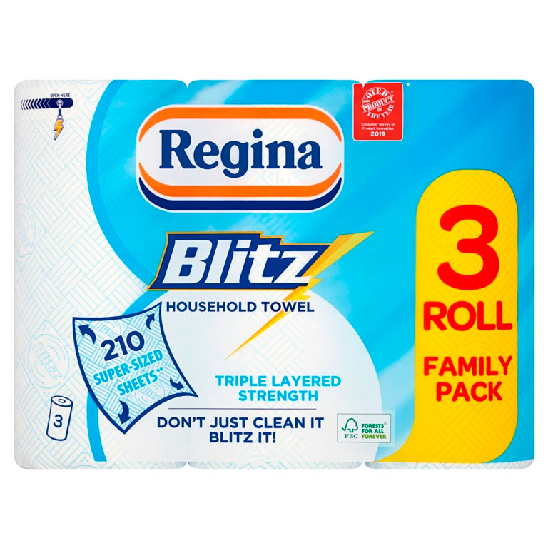 Regina Blitz Kitchen Roll 210 Sheets 3 Roll Family Pack