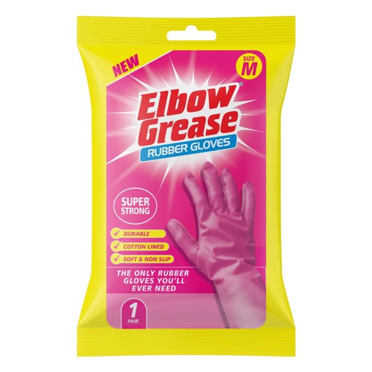Elbow Grease Medium Pink Super Strong Rubber Gloves