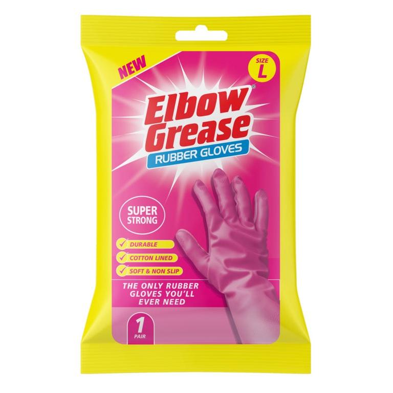 Elbow Grease Pink Super Strong Rubber Gloves Large