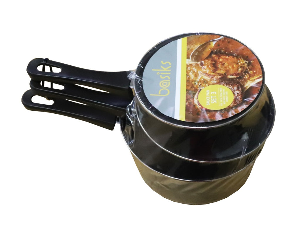 Basiks 3pk Carbon Steel Saucepan Set