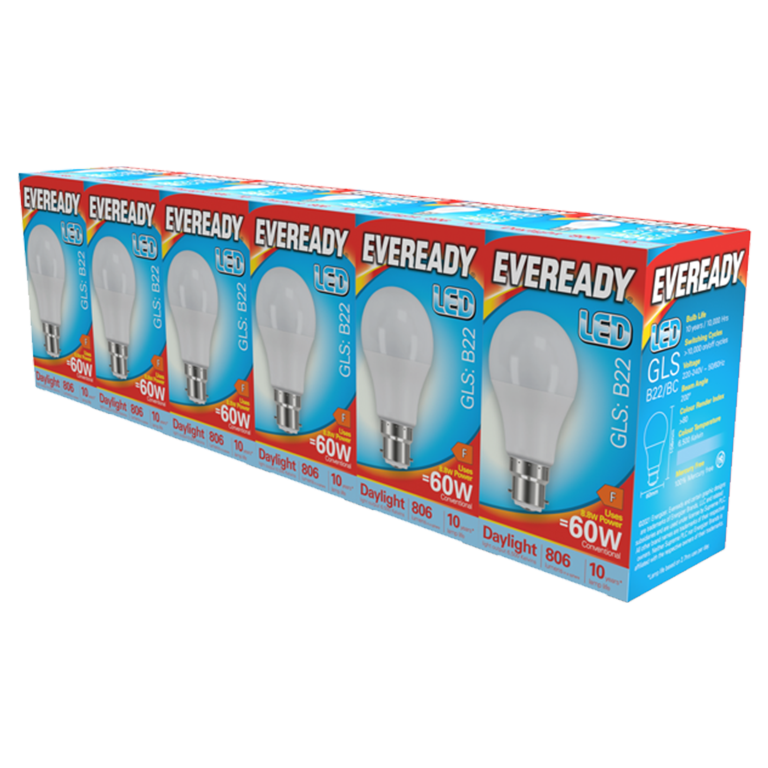 Eveready LED Light Bulbs GLS BC B22 Pack 6