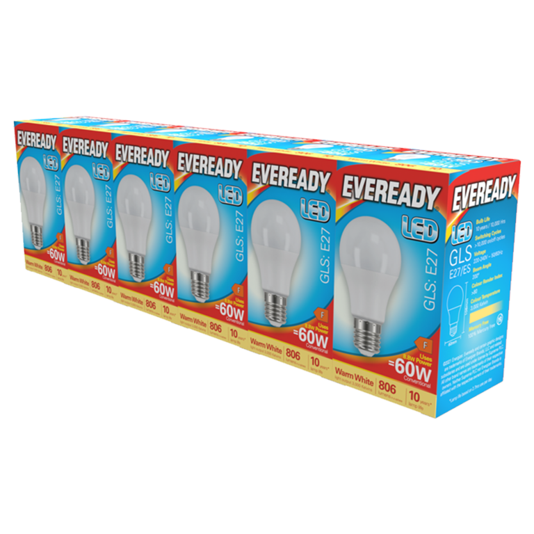 Eveready Replacement LED Lightbulbs GLS ES E27 Pack 6