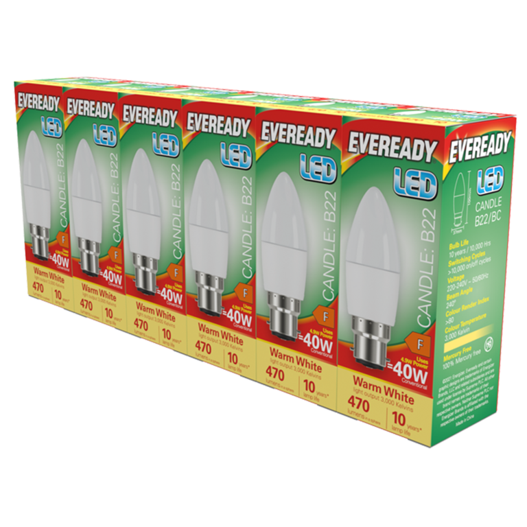 Eveready LED BC Candle Light Bulbs B22 Pack Of 6