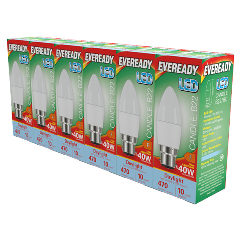 Eveready LED Light Bulb BC Candle B22 Pack 6