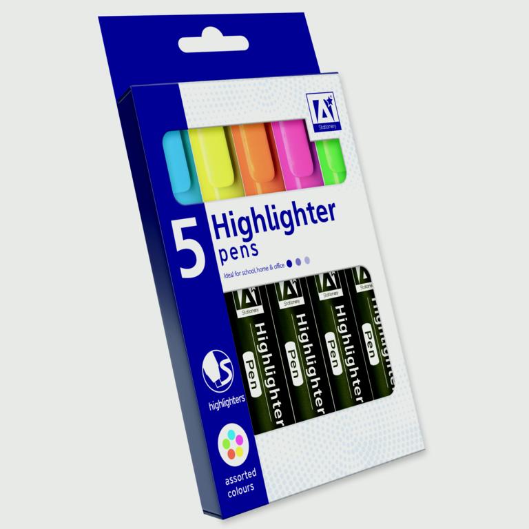 Neon Highlighter Pens Pack Of 5